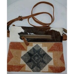 Myra Bag Brown Leather Aztec Crossbody Bag Purse CALF HAIR  C121